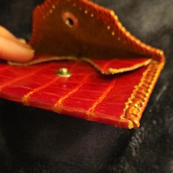 United Carr Vintage Red Leather Crocodile Pattern Card Or Coin Wallet - Picture 10 of 12